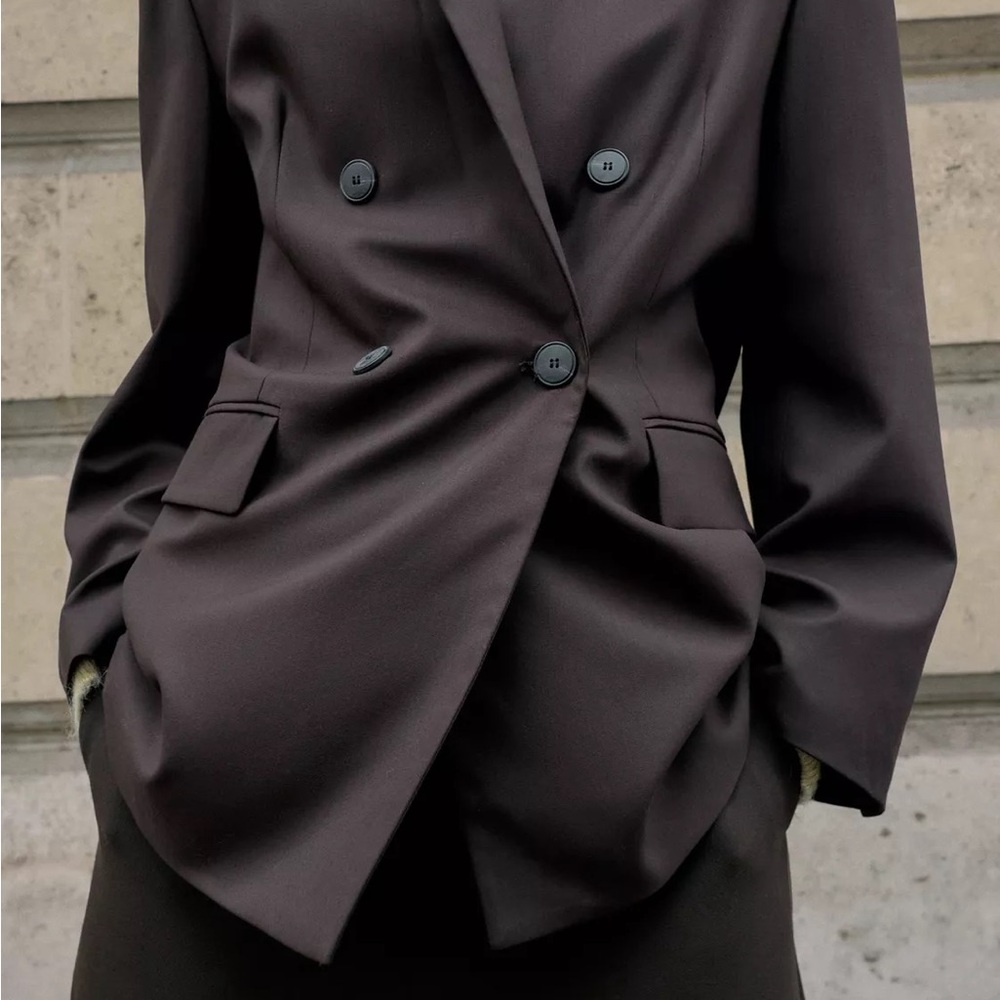 Zara Dark oversized double breasted blazer brown-small